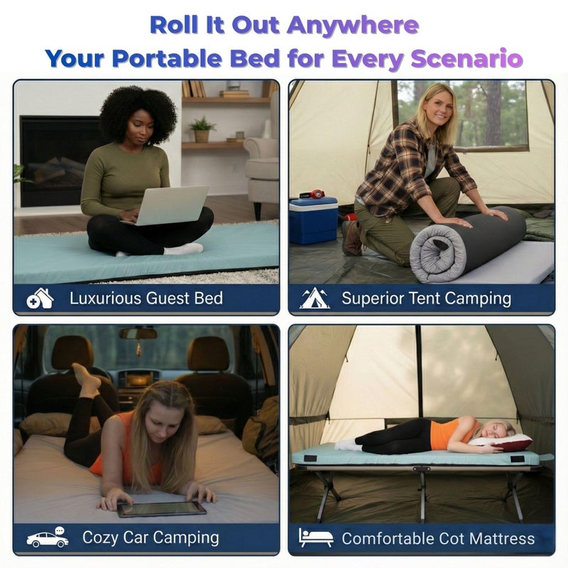 Hazli Matrix Comfort-Cell Memory Foam Camping Mattress Pad - Roll Up Mattress for Adults - Portable Cot Sleeping Pad for Camping - Floor Mat or Bed Roll for Car, SUV - Kids 64â€™â€™ x 26â€™â€™ x 3â€™â€™ - Blue - Image 5
